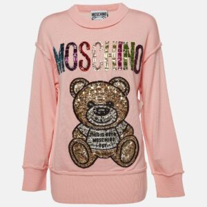 Moschino Pink Wool Embellished Teddy Bear Sweater XS