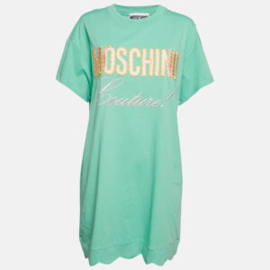 Moschino Couture Green Logo Embroidered Cotton T-Shirt Dress M