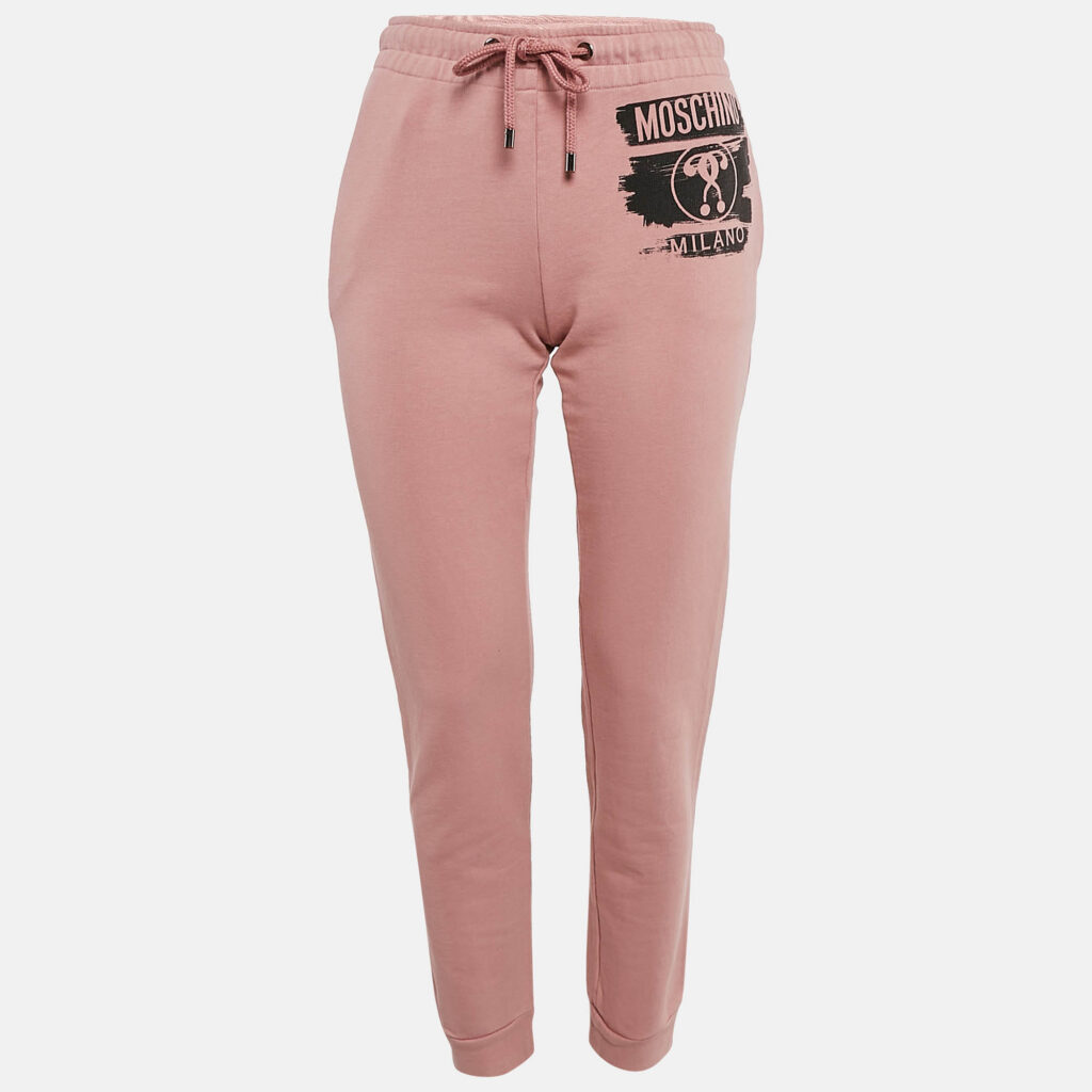 luxury-women-moschino-couture-used-clothes-p1105087-001 Moschino Pink Logo Print Cotton Sweatpants S