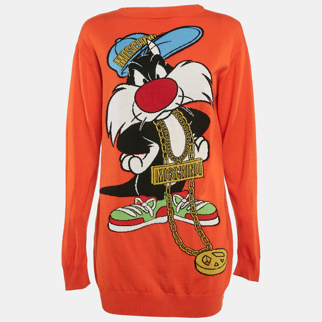 luxury-women-moschino-couture-used-clothes-p1107425-004 Moschino Couture X Looney Tunes Orange Intarsia Wool Sweater XS