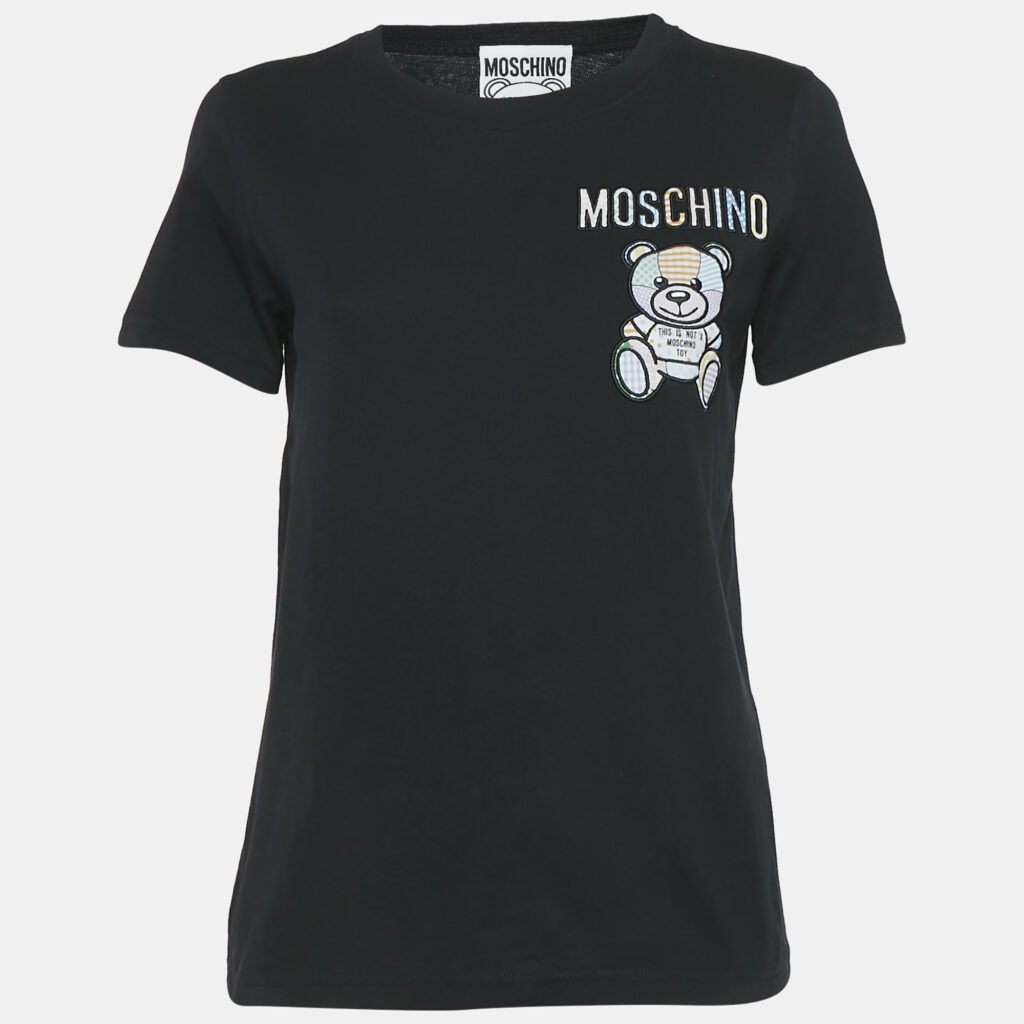 luxury-women-moschino-couture-used-clothes-p1146157-004 Moschino Couture Black Logo Embroidered Cotton Knit T-Shirt S