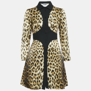 Moschino Couture Brown Leopard Print Cotton Blend Shirt Dress S