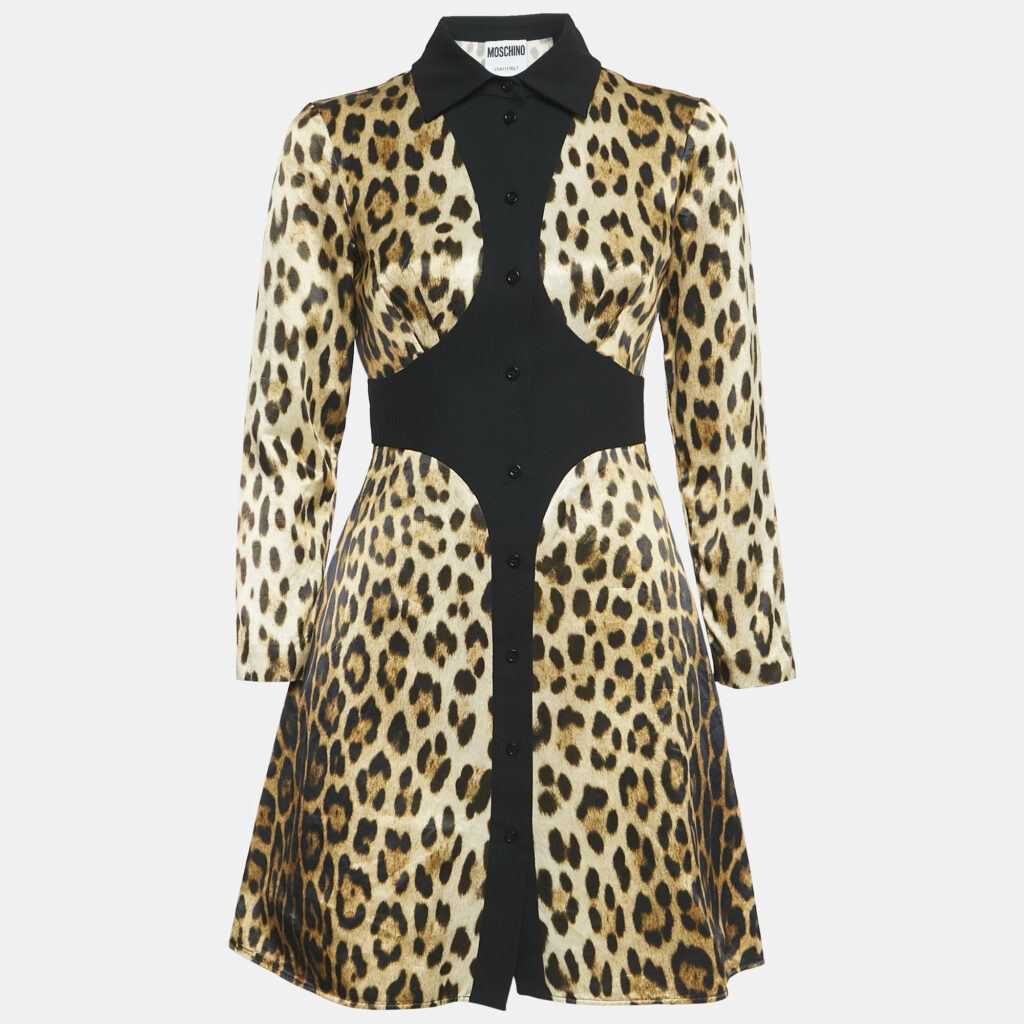 luxury-women-moschino-couture-used-clothes-p1146255-007 Moschino Couture Brown Leopard Print Cotton Blend Shirt Dress S