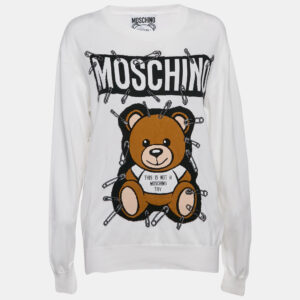 Moschino Couture White Teddy Print Cotton Crewneck Sweatshirt S