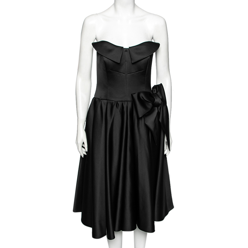luxury-women-moschino-couture-used-clothes-p599563-003-2 Moschino Couture Black Satin Bow Detail Strapless Pleated Dress M