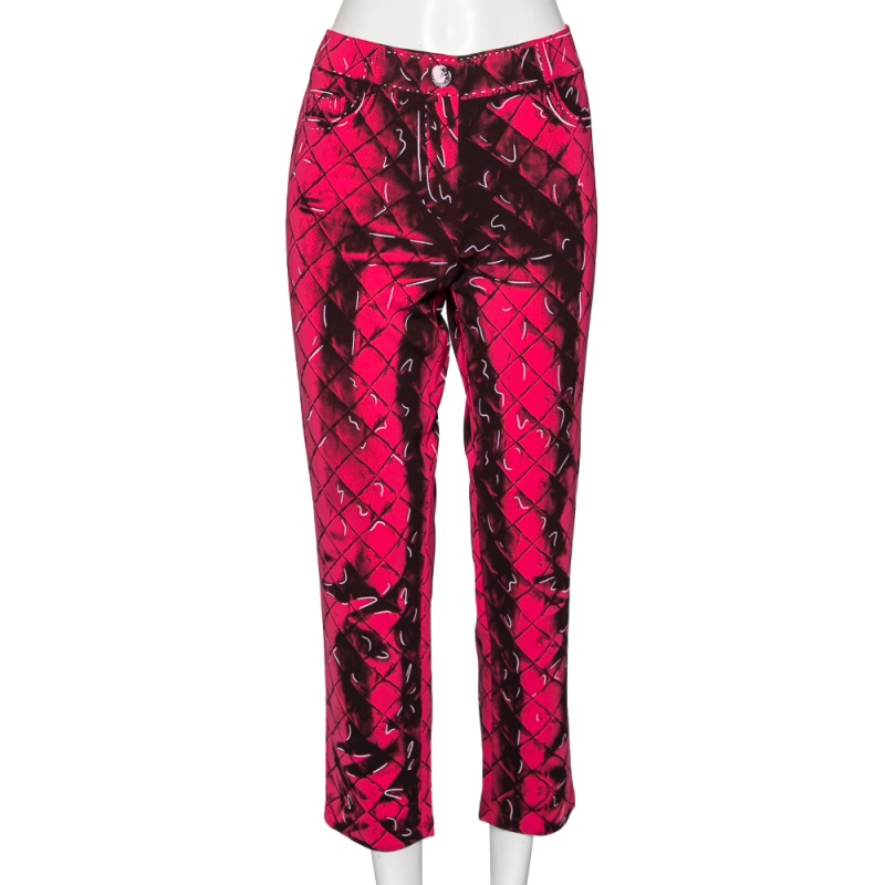 luxury-women-moschino-couture-used-clothes-p617434-1648718823-001-2 Moschino Couture Pink Printed Crepe Side Zip Detailed Trouser M