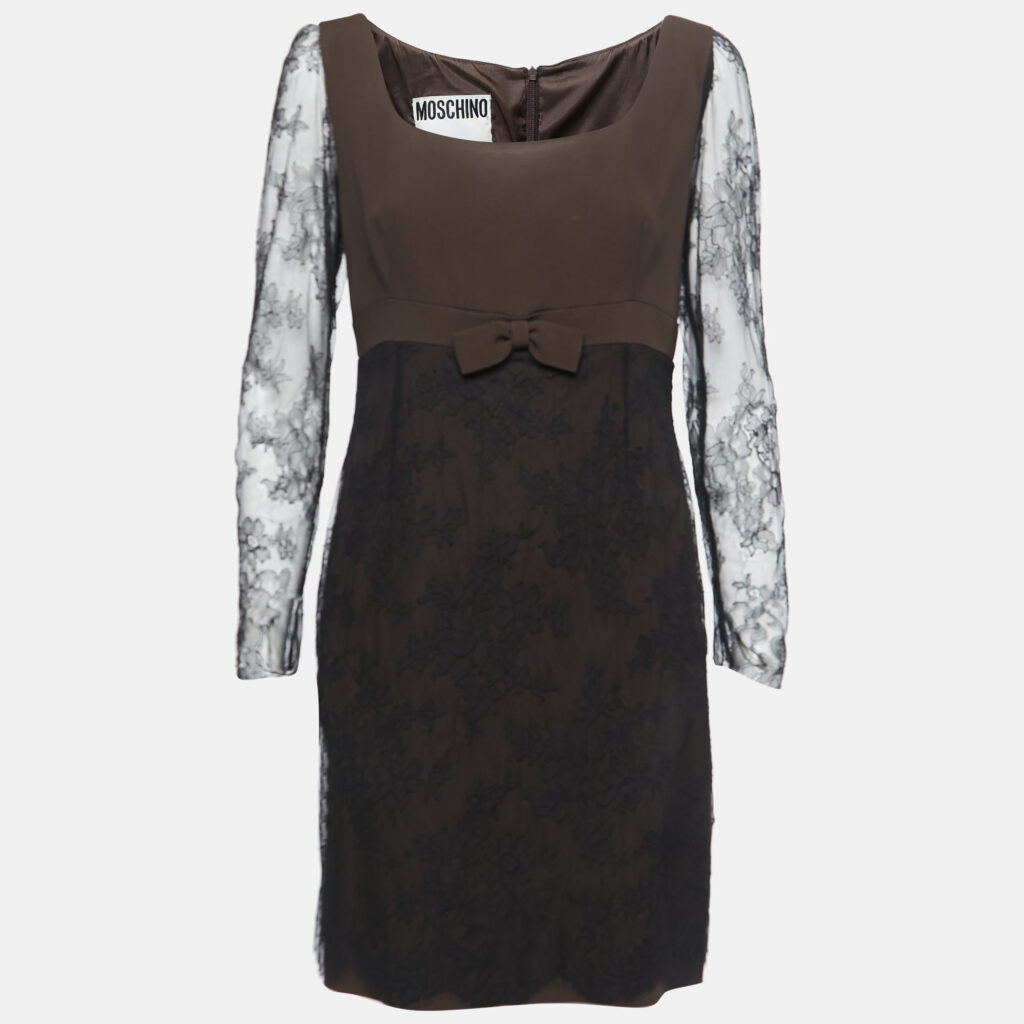 luxury-women-moschino-couture-used-clothes-p821478-004 Moschino Couture Black/Brown Crepe & Lace Bow Detail Mini Dress L