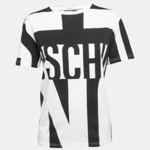 Moschino couture Monochrome Logo Printed Cotton Knit T-Shirt L