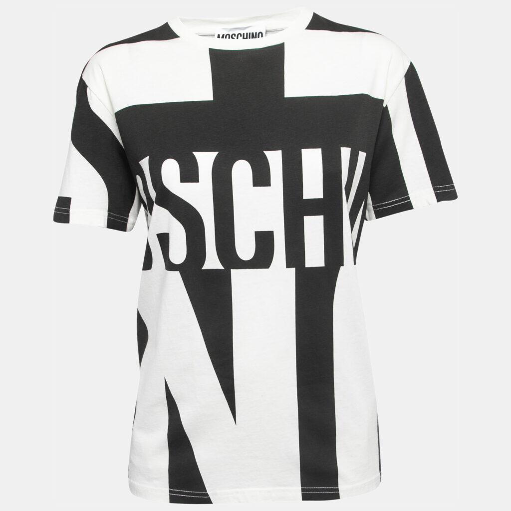 luxury-women-moschino-couture-used-clothes-p861227-005 Moschino couture Monochrome Logo Printed Cotton Knit T-Shirt L