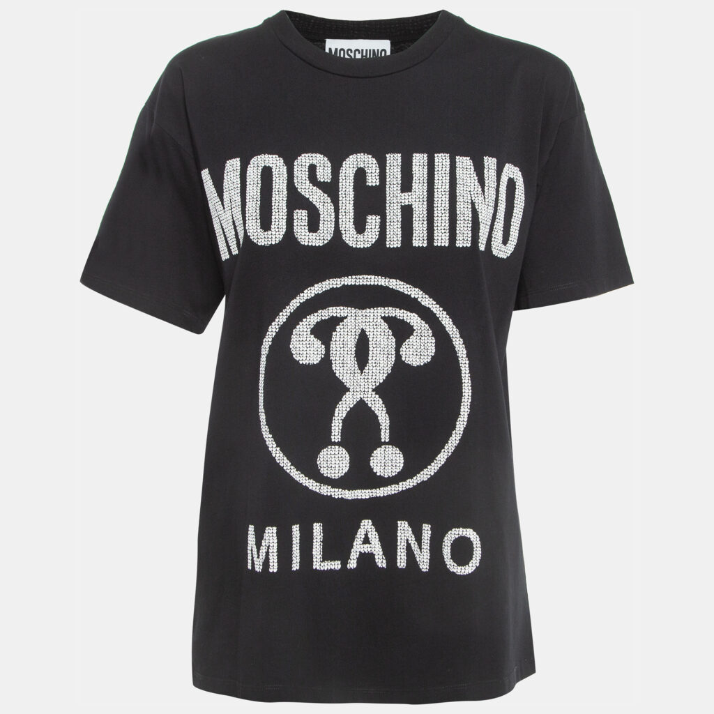 luxury-women-moschino-couture-used-clothes-p928642-001 Moschino Couture Black Logo Print Cotton Half Sleeve T-Shirt XS