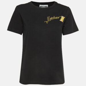Moschino Couture Black Logo Embroidered Cotton Half Sleeve T-Shirt M