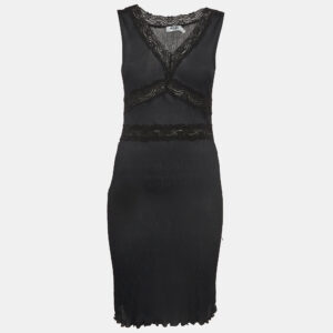 Moschino Jeans Black Lace Trim Stretch Crepe Sleeveless Mini Dress M