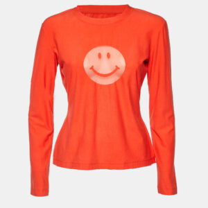 Moschino Jeans Orange Smile Print Cotton Blend Knit T-Shirt L