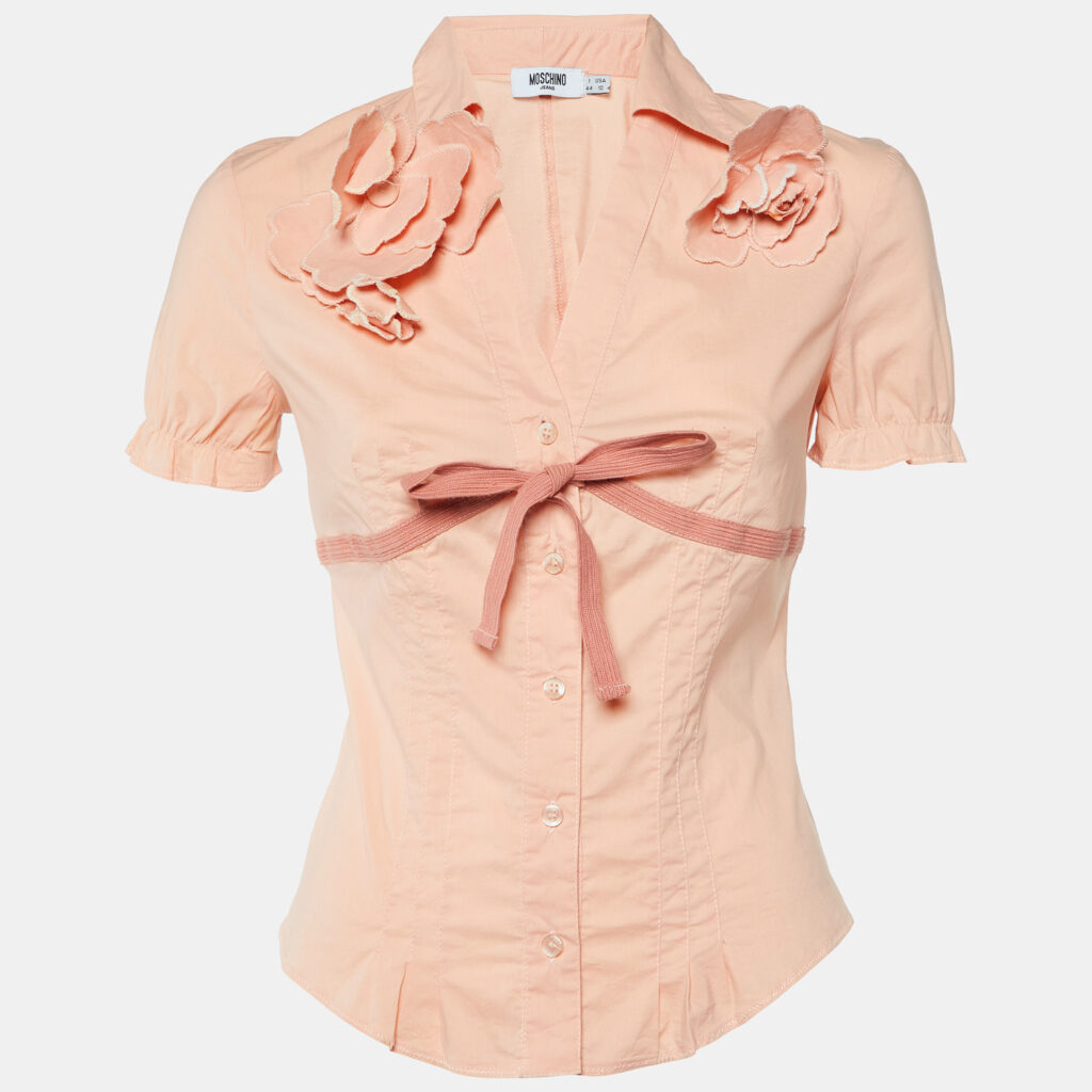 Moschino Jeans Peach Cotton Flower Detail Button Front Shirt M