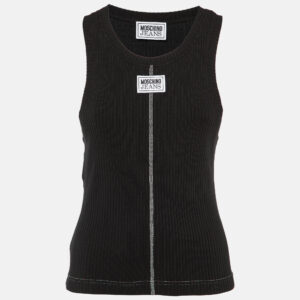 Moschino Black Logo Applique Rib Knit Tank Top L
