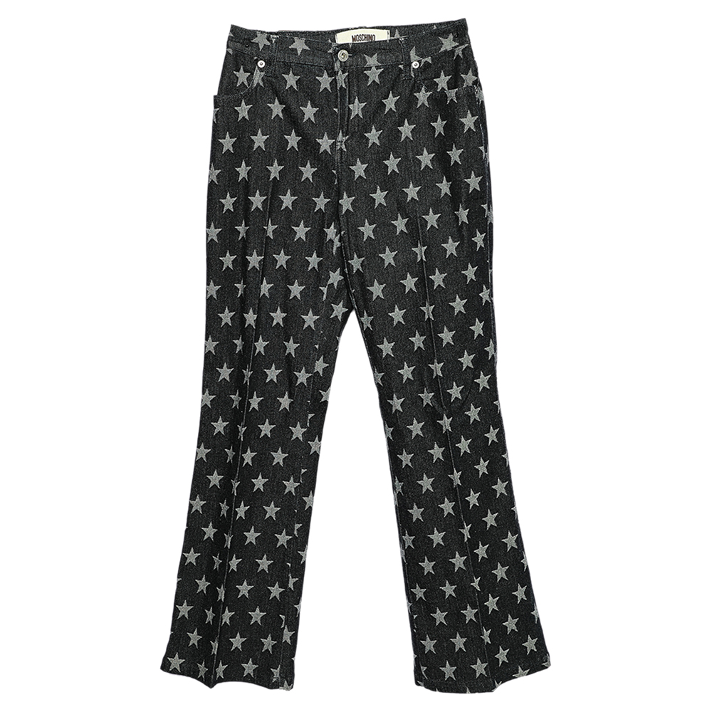 luxury-women-moschino-jeans-used-clothes-p541566-003-1 Moschino Jeans Black Star Print Denim Flared Leg Jeans S