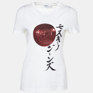 Moschino Jeans White Embellished & Printed Cotton Knit T-Shirt M