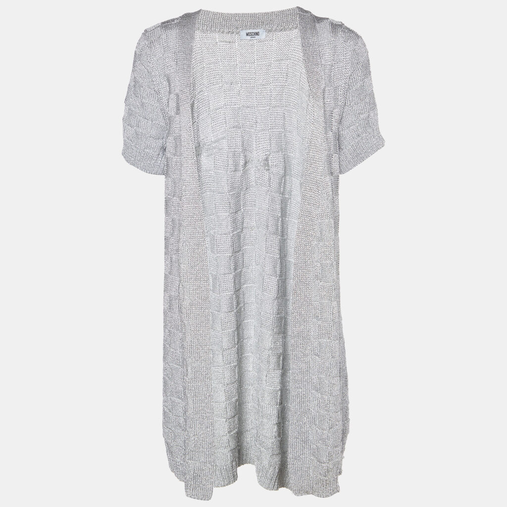 luxury-women-moschino-jeans-used-clothes-p870178-004 Moschino Jeans Silver Lurex Knit Open Front Cardigan L