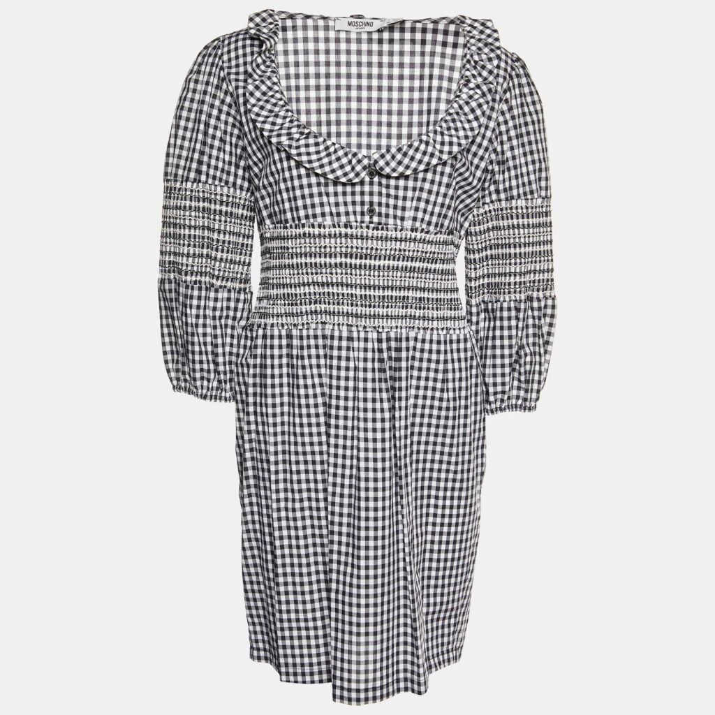 luxury-women-moschino-jeans-used-clothes-p886804-006 Moschino Jeans Monochrome Gingham Check Cotton Dress L