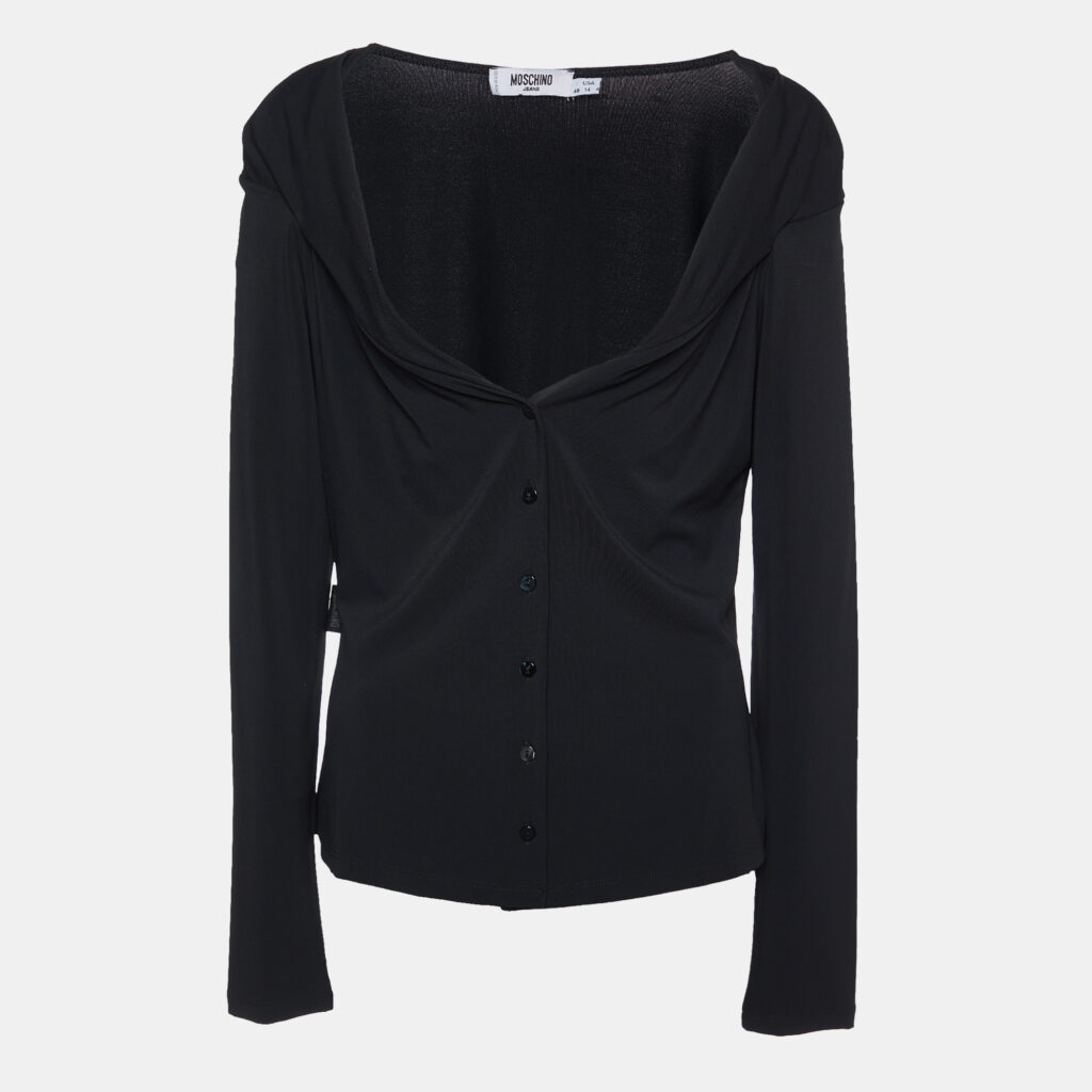 luxury-women-moschino-jeans-used-clothes-p888769-003 Moschino Jeans Black Jersey Button Front Shirt L