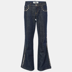 Moschino Jeans Navy Blue Denim Studded Wide Leg Jeans L
