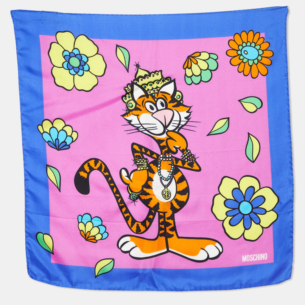 luxury-women-moschino-new-accessories-p814287-006 Moschino Multicolor Tiger Printed Silk Square Scarf
