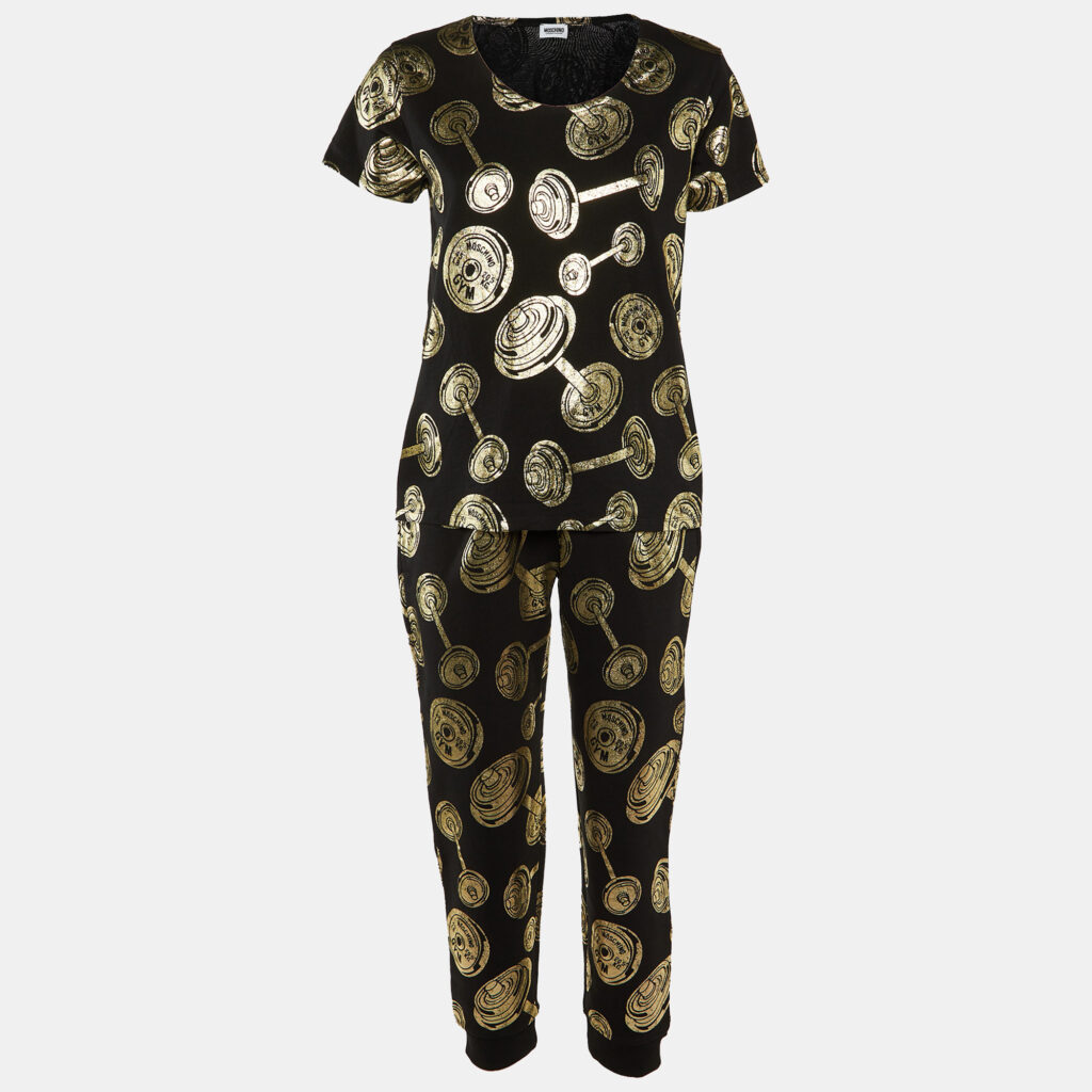 luxury-women-moschino-new-clothes-p1139839-005 Moschino Underwear Black Gym Print Cotton Jersey Top and Trouser Set L