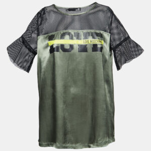 Love Moschino Green/Black Satin Blusa Mesh Sleeve T-shirt S