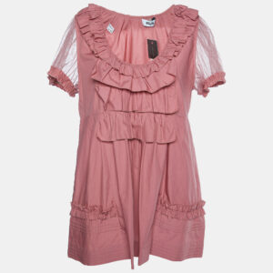 Moschino Pink Cotton Ruffle Detail Top L