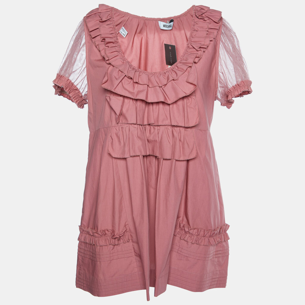 luxury-women-moschino-new-clothes-p886672-004 Moschino Pink Cotton Ruffle Detail Top L