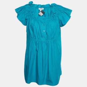 Moschino Green Cotton Ruffle Detail Top M