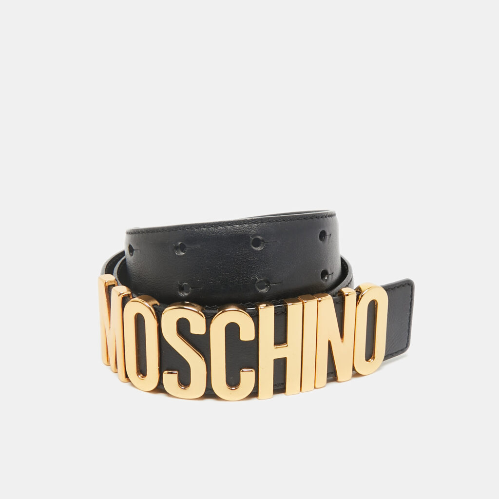 luxury-women-moschino-used-accessories-p1161337-001 Moschino Black Leather Classic Logo Waist Belt 75CM