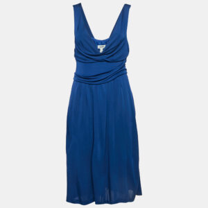 Moschino Navy Blue Jersey Draped Detail Sleeveless Mini Dress L