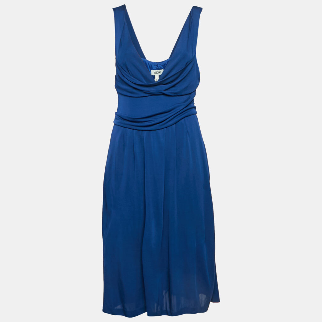 luxury-women-moschino-used-clothes-p1148870-003 Moschino Navy Blue Jersey Draped Detail Sleeveless Mini Dress L