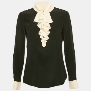 Moschino Black Silk Ruffled Long Sleeve Blouse M