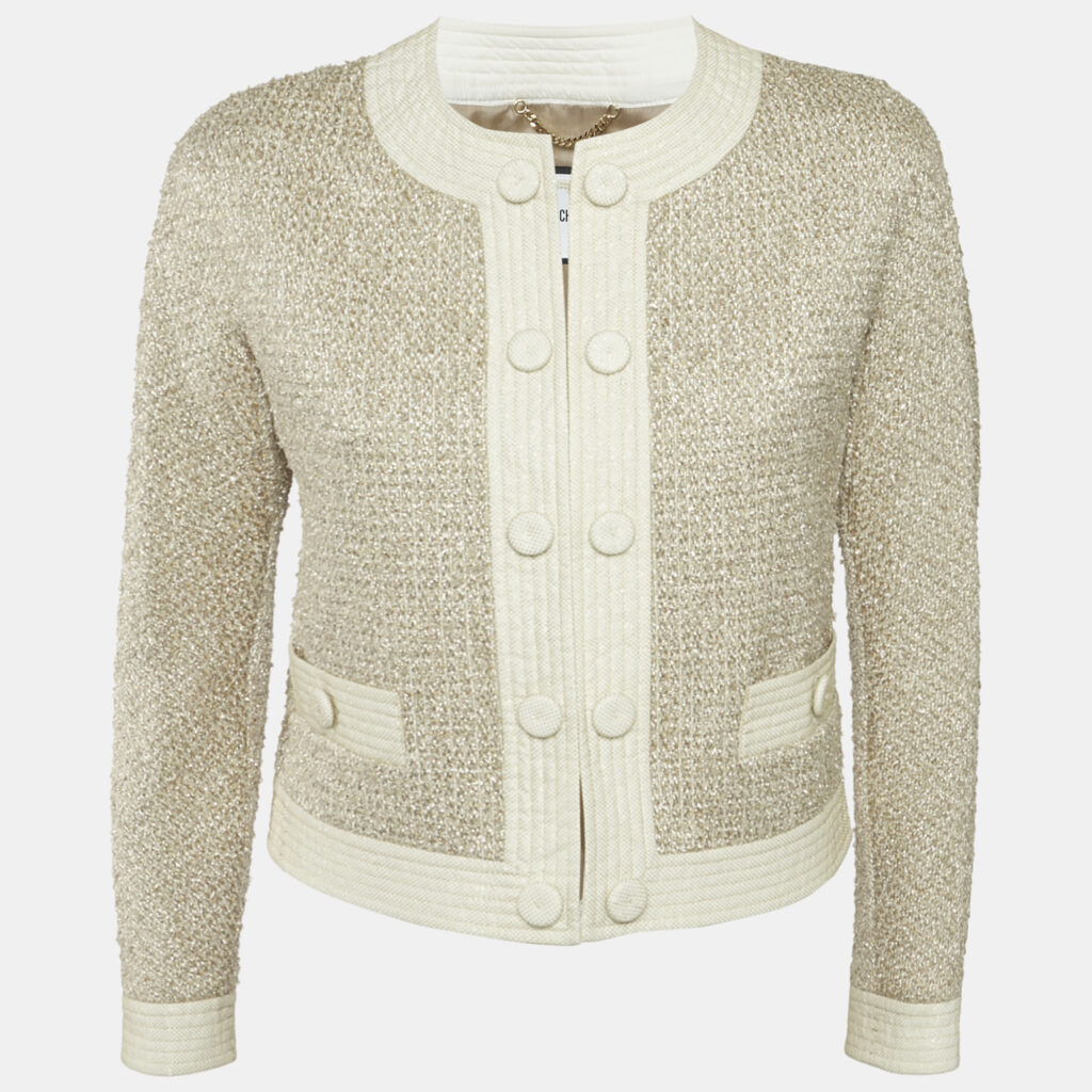 luxury-women-moschino-used-clothes-p1169432-006 Moschino Beige Metallic Tweed Jacket M