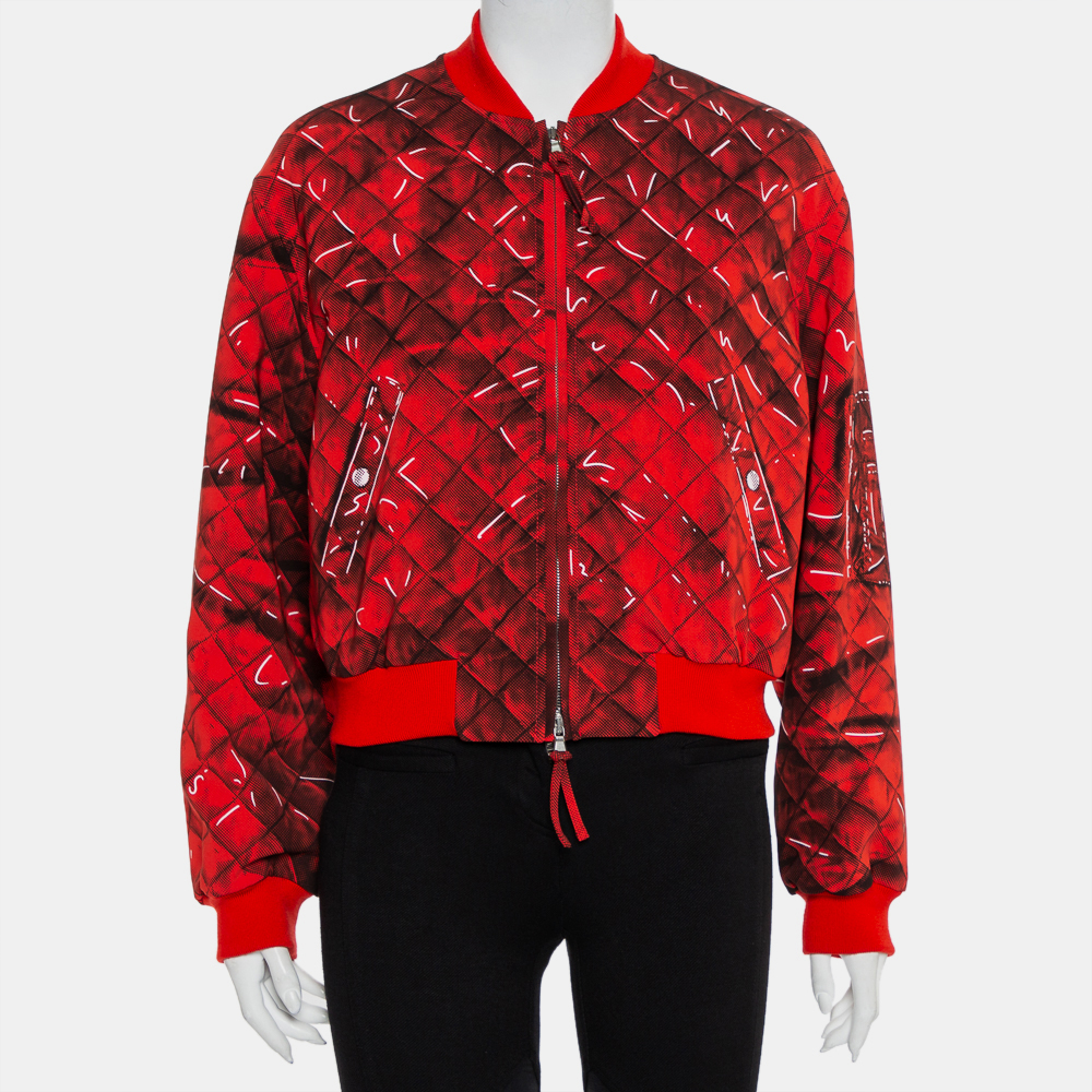luxury-women-moschino-used-clothes-p434163-008 Moschino Couture Red Trompe-L'oeil Printed Bomber Jacket M