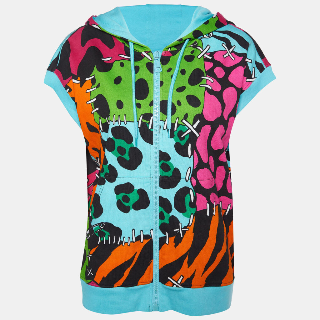 luxury-women-moschino-used-clothes-p872338-001 Moschino Cheap And Chic Multicolor printed Cotton Knit Sleeveless Hoodie L