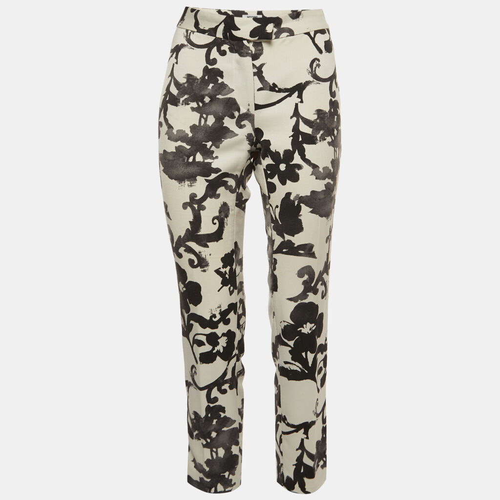 luxury-women-moschino-used-clothes-p903725-001 Moschino Off-White/Black Floral Print Crepe Trousers M