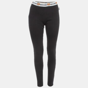 Moschino Black Cotton Knit Waist Band Detail Leggings L