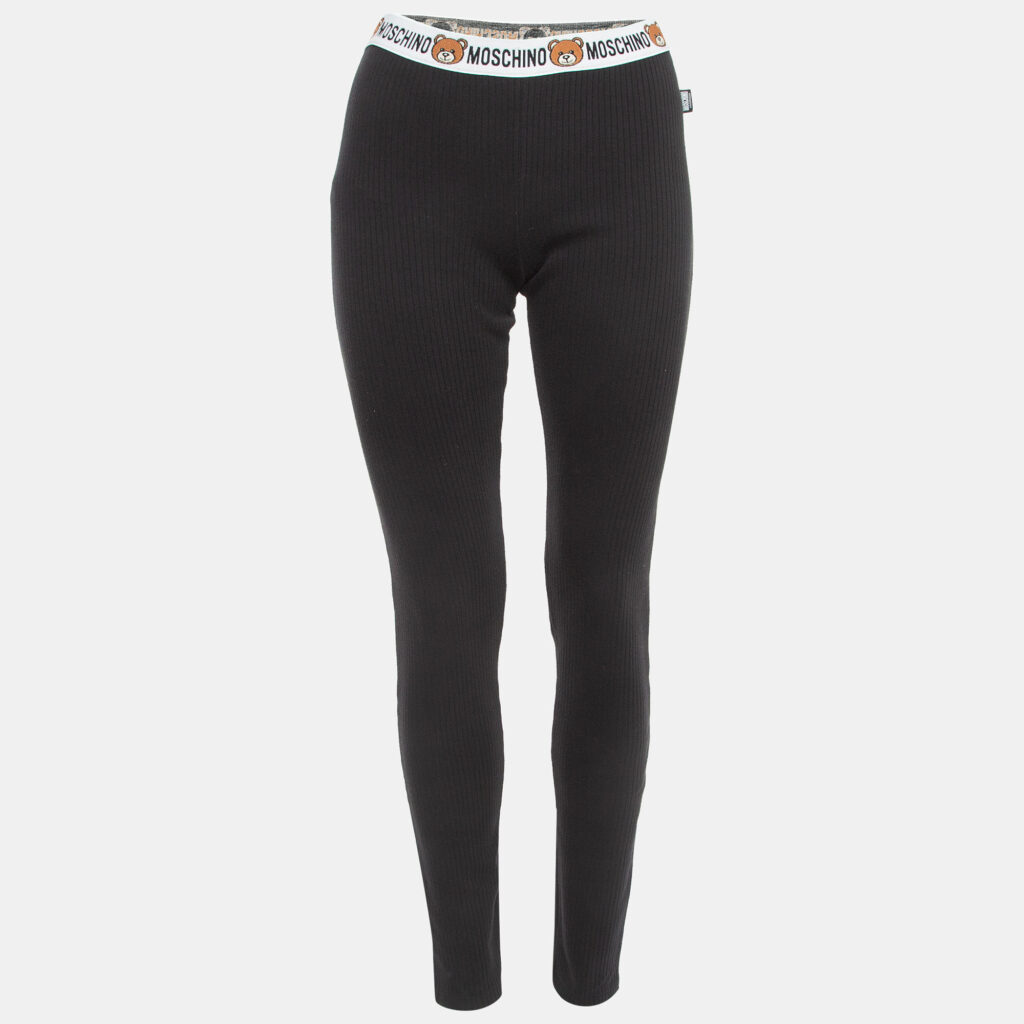 luxury-women-moschino-used-clothes-p919149-001 Moschino Black Cotton Knit Waist Band Detail Leggings L