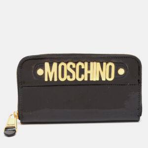 Moschino Black Patent Leather Logo Classic Continental Wallet