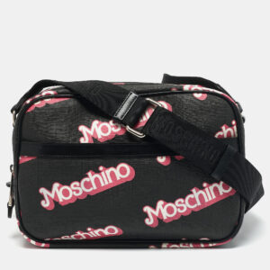 Moschino Black/Pink Coated Canvas and Leather Barbie Logo Crossbody Bag