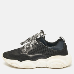 Moschino Black Suede and Mesh Lace Up Sneakers Size 38