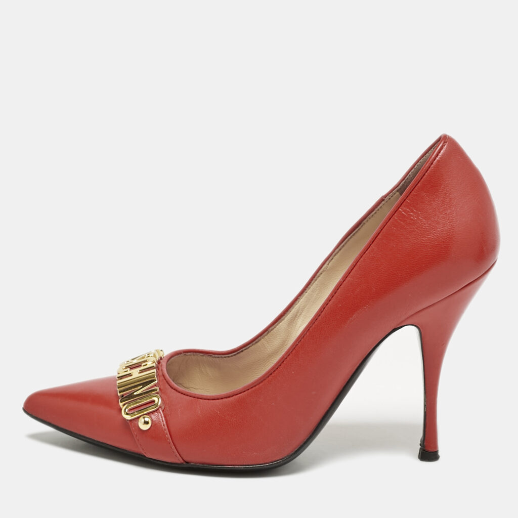 luxury-women-moschino-used-shoes-p1169327-001 Moschino Red Leather Pointed Toe Pumps Size 37
