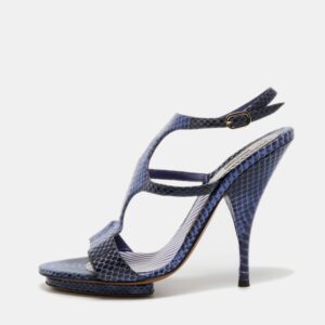 Moschino Blue/Black Python Leather Ankle Strap Sandals Size 37.5