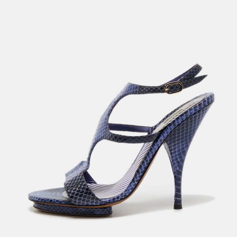 luxury-women-moschino-used-shoes-p727092-1667212958-008 Moschino Blue/Black Python Leather Ankle Strap Sandals Size 37.5