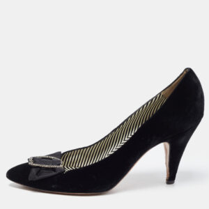 Moschino Black Velvet and Satin Crystal Embellished Bow Pumps Size 41