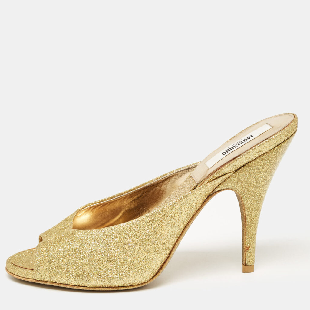 luxury-women-moschino-used-shoes-p929326-001 Moschino Gold Glitter Slide Sandals Size 36