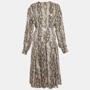 MSGM Brown Python Skin Pattern Faux Leather Midi Dress M